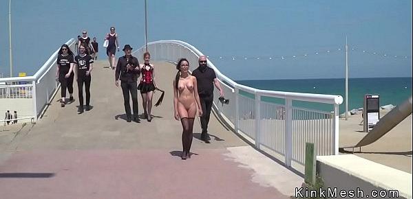  Naked in stockings at beach front